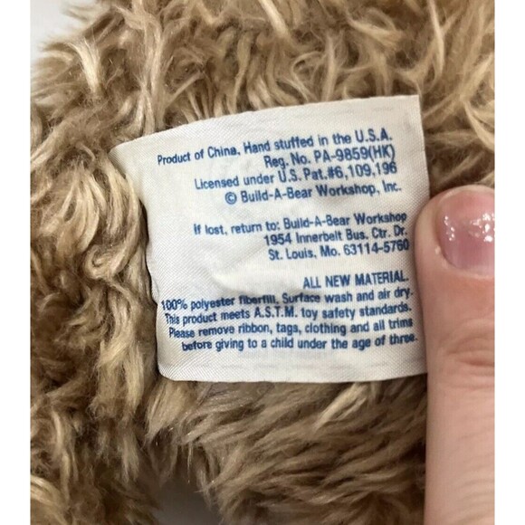 Vintage Build A Bear Curly Teddy Bear 14" Tan Faux Leather Paws Says I LOVE YOU - Picture 5 of 11